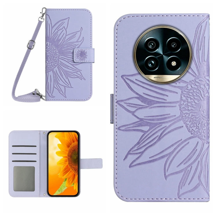 Skin Feel Sun Flower เคสโทรศัพท์หนังพลิกลายนูนพร้อมเชือกเส้นเล็ก, For Realme C75 4G, For Realme 13+ 5G Global, For Realme 13 Pro 5G / 13 Pro+ 5G, For Realme C63 5G