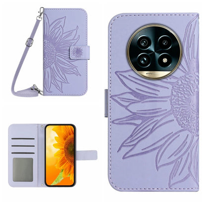 Skin Feel Sun Flower เคสโทรศัพท์หนังพลิกลายนูนพร้อมเชือกเส้นเล็ก, For Realme C75 4G, For Realme 13+ 5G Global, For Realme 13 Pro 5G / 13 Pro+ 5G, For Realme C63 5G