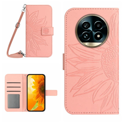 Skin Feel Sun Flower เคสโทรศัพท์หนังพลิกลายนูนพร้อมเชือกเส้นเล็ก, For Realme C75 4G, For Realme 13+ 5G Global, For Realme 13 Pro 5G / 13 Pro+ 5G, For Realme C63 5G