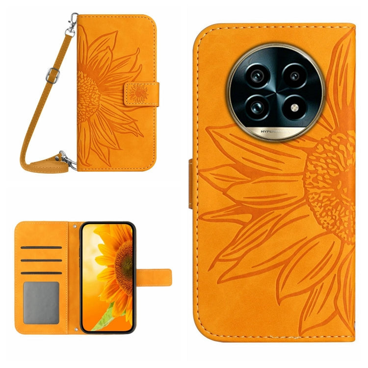Skin Feel Sun Flower เคสโทรศัพท์หนังพลิกลายนูนพร้อมเชือกเส้นเล็ก, For Realme C75 4G, For Realme 13+ 5G Global, For Realme 13 Pro 5G / 13 Pro+ 5G, For Realme C63 5G