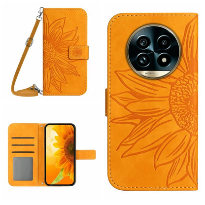 Skin Feel Sun Flower เคสโทรศัพท์หนังพลิกลายนูนพร้อมเชือกเส้นเล็ก, For Realme C75 4G, For Realme 13+ 5G Global, For Realme 13 Pro 5G / 13 Pro+ 5G, For Realme C63 5G