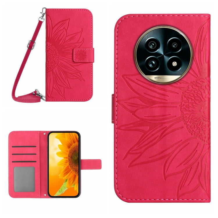 Skin Feel Sun Flower เคสโทรศัพท์หนังพลิกลายนูนพร้อมเชือกเส้นเล็ก, For Realme C75 4G, For Realme 13+ 5G Global, For Realme 13 Pro 5G / 13 Pro+ 5G, For Realme C63 5G
