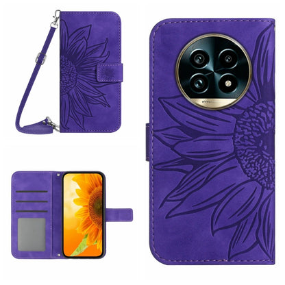 Skin Feel Sun Flower เคสโทรศัพท์หนังพลิกลายนูนพร้อมเชือกเส้นเล็ก, For Realme C75 4G, For Realme 13+ 5G Global, For Realme 13 Pro 5G / 13 Pro+ 5G, For Realme C63 5G