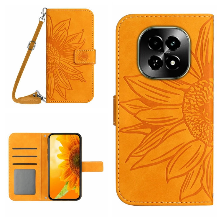 Skin Feel Sun Flower เคสโทรศัพท์หนังพลิกลายนูนพร้อมเชือกเส้นเล็ก, For Realme C75 4G, For Realme 13+ 5G Global, For Realme 13 Pro 5G / 13 Pro+ 5G, For Realme C63 5G