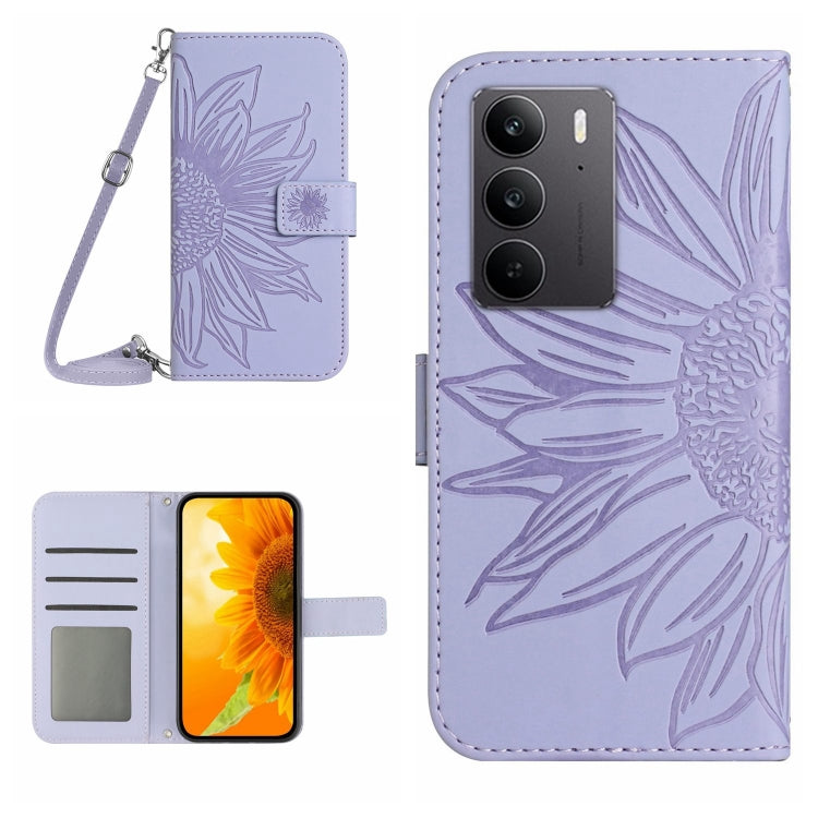 Skin Feel Sun Flower เคสโทรศัพท์หนังพลิกลายนูนพร้อมเชือกเส้นเล็ก, For Realme C75 4G, For Realme 13+ 5G Global, For Realme 13 Pro 5G / 13 Pro+ 5G, For Realme C63 5G