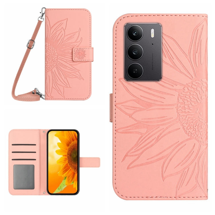 Skin Feel Sun Flower เคสโทรศัพท์หนังพลิกลายนูนพร้อมเชือกเส้นเล็ก, For Realme C75 4G, For Realme 13+ 5G Global, For Realme 13 Pro 5G / 13 Pro+ 5G, For Realme C63 5G