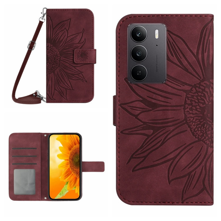 Skin Feel Sun Flower เคสโทรศัพท์หนังพลิกลายนูนพร้อมเชือกเส้นเล็ก, For Realme C75 4G, For Realme 13+ 5G Global, For Realme 13 Pro 5G / 13 Pro+ 5G, For Realme C63 5G