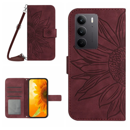 Skin Feel Sun Flower เคสโทรศัพท์หนังพลิกลายนูนพร้อมเชือกเส้นเล็ก, For Realme C75 4G, For Realme 13+ 5G Global, For Realme 13 Pro 5G / 13 Pro+ 5G, For Realme C63 5G