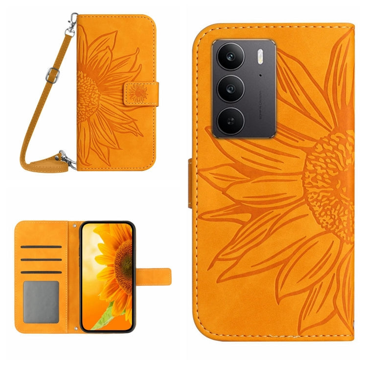 Skin Feel Sun Flower เคสโทรศัพท์หนังพลิกลายนูนพร้อมเชือกเส้นเล็ก, For Realme C75 4G, For Realme 13+ 5G Global, For Realme 13 Pro 5G / 13 Pro+ 5G, For Realme C63 5G