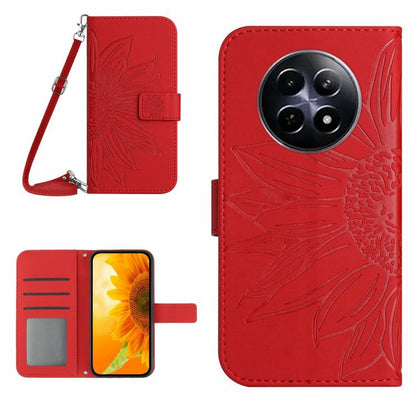Skin Feel Sun Flower เคสโทรศัพท์หนังพลิกลายนูนพร้อมเชือกเส้นเล็ก, For Realme C75 4G, For Realme 13+ 5G Global, For Realme 13 Pro 5G / 13 Pro+ 5G, For Realme C63 5G