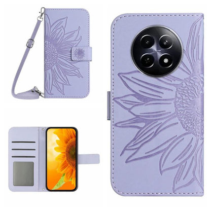 Skin Feel Sun Flower เคสโทรศัพท์หนังพลิกลายนูนพร้อมเชือกเส้นเล็ก, For Realme C75 4G, For Realme 13+ 5G Global, For Realme 13 Pro 5G / 13 Pro+ 5G, For Realme C63 5G