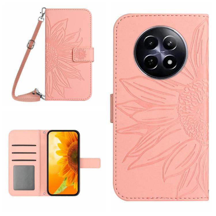 Skin Feel Sun Flower เคสโทรศัพท์หนังพลิกลายนูนพร้อมเชือกเส้นเล็ก, For Realme C75 4G, For Realme 13+ 5G Global, For Realme 13 Pro 5G / 13 Pro+ 5G, For Realme C63 5G