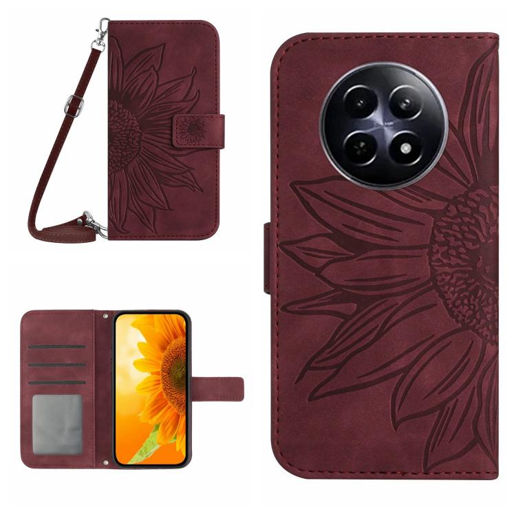 Skin Feel Sun Flower เคสโทรศัพท์หนังพลิกลายนูนพร้อมเชือกเส้นเล็ก, For Realme C75 4G, For Realme 13+ 5G Global, For Realme 13 Pro 5G / 13 Pro+ 5G, For Realme C63 5G