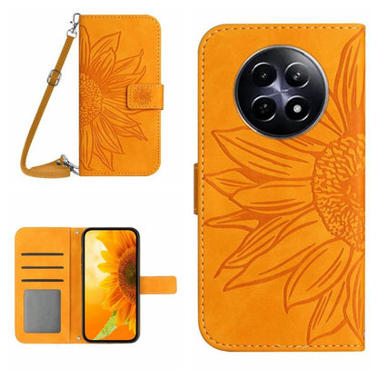 Skin Feel Sun Flower เคสโทรศัพท์หนังพลิกลายนูนพร้อมเชือกเส้นเล็ก, For Realme C75 4G, For Realme 13+ 5G Global, For Realme 13 Pro 5G / 13 Pro+ 5G, For Realme C63 5G