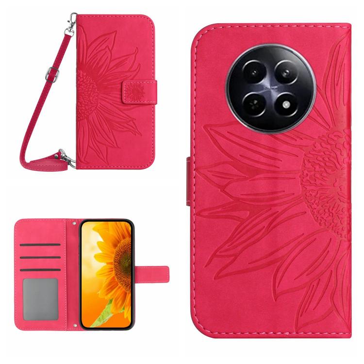 Skin Feel Sun Flower เคสโทรศัพท์หนังพลิกลายนูนพร้อมเชือกเส้นเล็ก, For Realme C75 4G, For Realme 13+ 5G Global, For Realme 13 Pro 5G / 13 Pro+ 5G, For Realme C63 5G