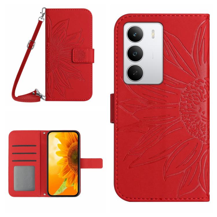 Skin Feel Sun Flower เคสโทรศัพท์หนังพลิกลายนูนพร้อมเชือกเส้นเล็ก, For Realme C85 Pro 4G, For Realme 15T 5G, For Realme 15 5G Global / 15 Pro 5G Global, For Realme C71 4G