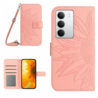 Skin Feel Sun Flower เคสโทรศัพท์หนังพลิกลายนูนพร้อมเชือกเส้นเล็ก, For Realme C85 Pro 4G, For Realme 15T 5G, For Realme 15 5G Global / 15 Pro 5G Global, For Realme C71 4G