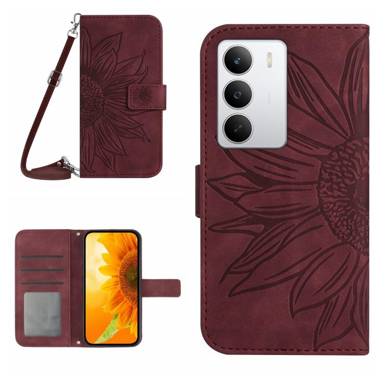 Skin Feel Sun Flower เคสโทรศัพท์หนังพลิกลายนูนพร้อมเชือกเส้นเล็ก, For Realme C85 Pro 4G, For Realme 15T 5G, For Realme 15 5G Global / 15 Pro 5G Global, For Realme C71 4G