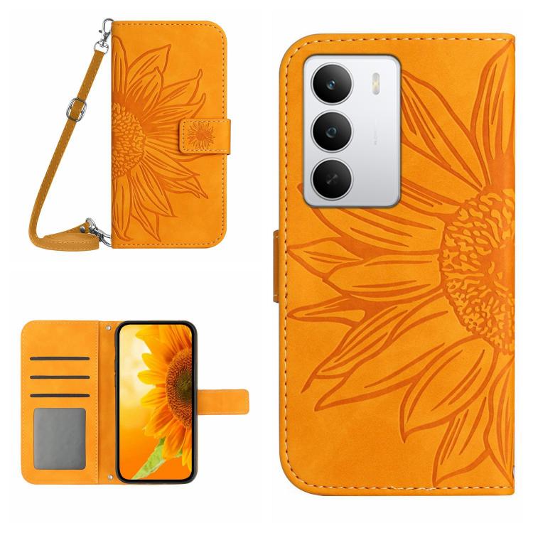 Skin Feel Sun Flower เคสโทรศัพท์หนังพลิกลายนูนพร้อมเชือกเส้นเล็ก, For Realme C85 Pro 4G, For Realme 15T 5G, For Realme 15 5G Global / 15 Pro 5G Global, For Realme C71 4G