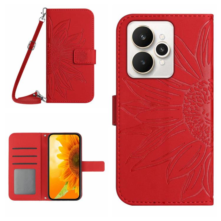 Skin Feel Sun Flower เคสโทรศัพท์หนังพลิกลายนูนพร้อมเชือกเส้นเล็ก, For Realme C85 Pro 4G, For Realme 15T 5G, For Realme 15 5G Global / 15 Pro 5G Global, For Realme C71 4G