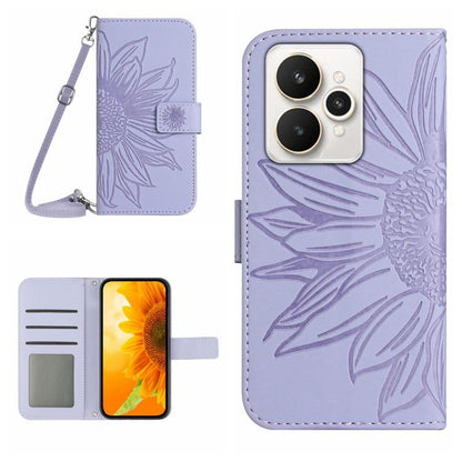 Skin Feel Sun Flower เคสโทรศัพท์หนังพลิกลายนูนพร้อมเชือกเส้นเล็ก, For Realme C85 Pro 4G, For Realme 15T 5G, For Realme 15 5G Global / 15 Pro 5G Global, For Realme C71 4G
