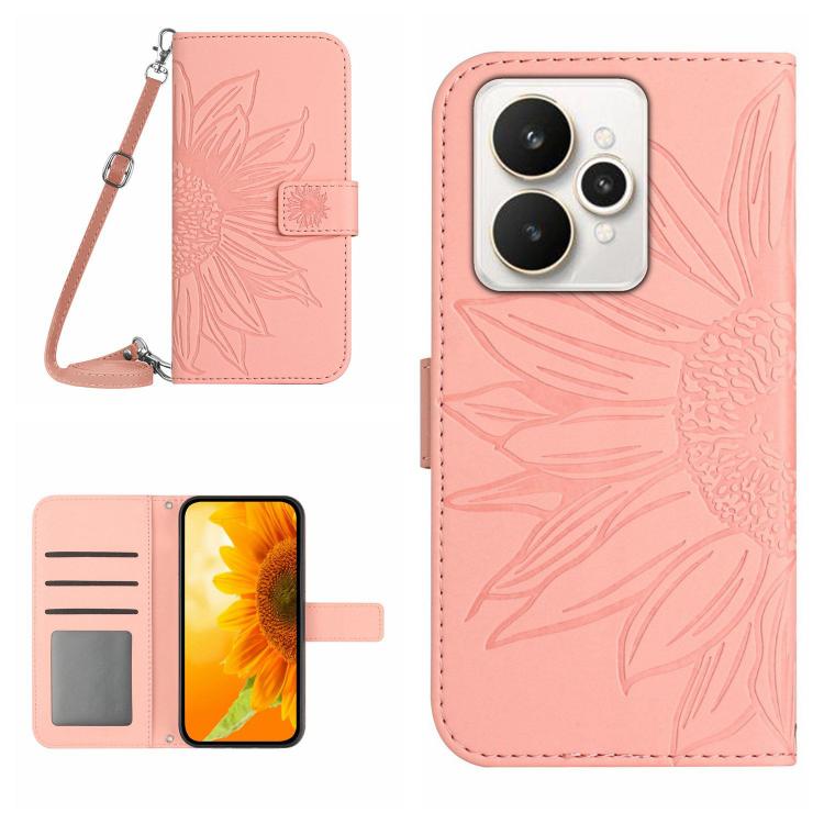 Skin Feel Sun Flower เคสโทรศัพท์หนังพลิกลายนูนพร้อมเชือกเส้นเล็ก, For Realme C85 Pro 4G, For Realme 15T 5G, For Realme 15 5G Global / 15 Pro 5G Global, For Realme C71 4G