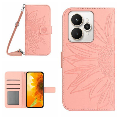 Skin Feel Sun Flower เคสโทรศัพท์หนังพลิกลายนูนพร้อมเชือกเส้นเล็ก, For Realme C85 Pro 4G, For Realme 15T 5G, For Realme 15 5G Global / 15 Pro 5G Global, For Realme C71 4G