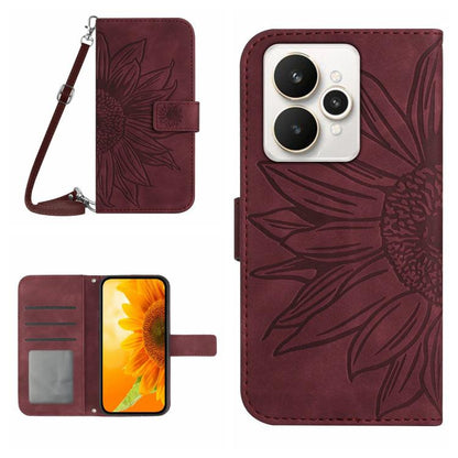 Skin Feel Sun Flower เคสโทรศัพท์หนังพลิกลายนูนพร้อมเชือกเส้นเล็ก, For Realme C85 Pro 4G, For Realme 15T 5G, For Realme 15 5G Global / 15 Pro 5G Global, For Realme C71 4G