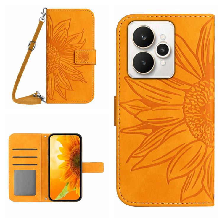 Skin Feel Sun Flower เคสโทรศัพท์หนังพลิกลายนูนพร้อมเชือกเส้นเล็ก, For Realme C85 Pro 4G, For Realme 15T 5G, For Realme 15 5G Global / 15 Pro 5G Global, For Realme C71 4G