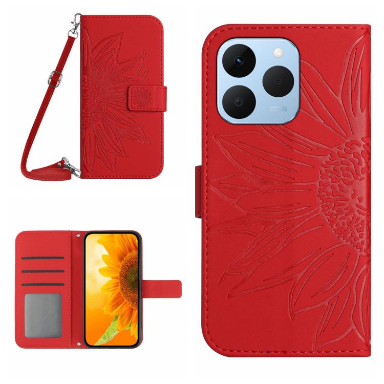 Skin Feel Sun Flower เคสโทรศัพท์หนังพลิกลายนูนพร้อมเชือกเส้นเล็ก, For Realme C85 Pro 4G, For Realme 15T 5G, For Realme 15 5G Global / 15 Pro 5G Global, For Realme C71 4G