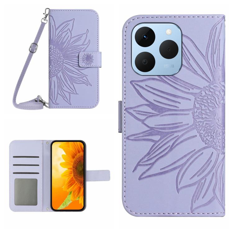 Skin Feel Sun Flower เคสโทรศัพท์หนังพลิกลายนูนพร้อมเชือกเส้นเล็ก, For Realme C85 Pro 4G, For Realme 15T 5G, For Realme 15 5G Global / 15 Pro 5G Global, For Realme C71 4G