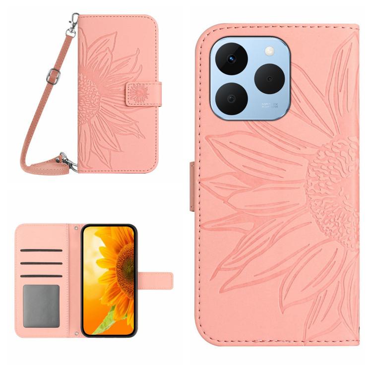 Skin Feel Sun Flower เคสโทรศัพท์หนังพลิกลายนูนพร้อมเชือกเส้นเล็ก, For Realme C85 Pro 4G, For Realme 15T 5G, For Realme 15 5G Global / 15 Pro 5G Global, For Realme C71 4G