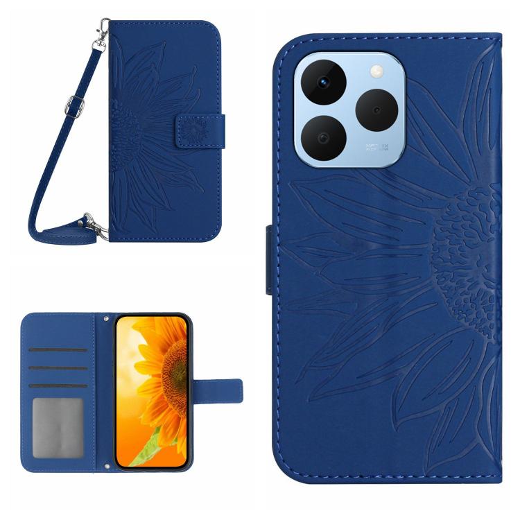 Skin Feel Sun Flower เคสโทรศัพท์หนังพลิกลายนูนพร้อมเชือกเส้นเล็ก, For Realme C85 Pro 4G, For Realme 15T 5G, For Realme 15 5G Global / 15 Pro 5G Global, For Realme C71 4G