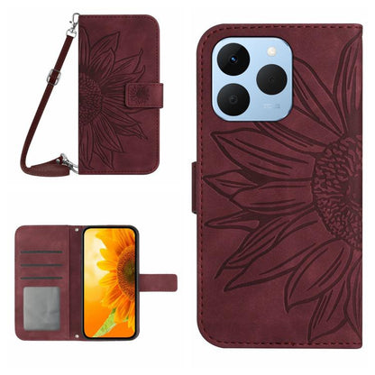Skin Feel Sun Flower เคสโทรศัพท์หนังพลิกลายนูนพร้อมเชือกเส้นเล็ก, For Realme C85 Pro 4G, For Realme 15T 5G, For Realme 15 5G Global / 15 Pro 5G Global, For Realme C71 4G
