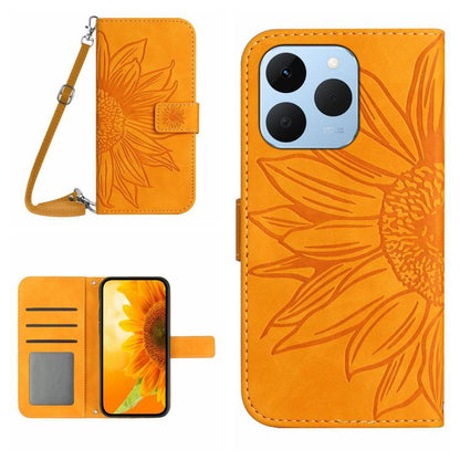 Skin Feel Sun Flower เคสโทรศัพท์หนังพลิกลายนูนพร้อมเชือกเส้นเล็ก, For Realme C85 Pro 4G, For Realme 15T 5G, For Realme 15 5G Global / 15 Pro 5G Global, For Realme C71 4G