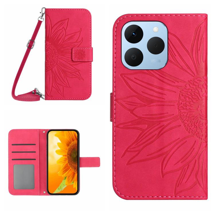 Skin Feel Sun Flower เคสโทรศัพท์หนังพลิกลายนูนพร้อมเชือกเส้นเล็ก, For Realme C85 Pro 4G, For Realme 15T 5G, For Realme 15 5G Global / 15 Pro 5G Global, For Realme C71 4G