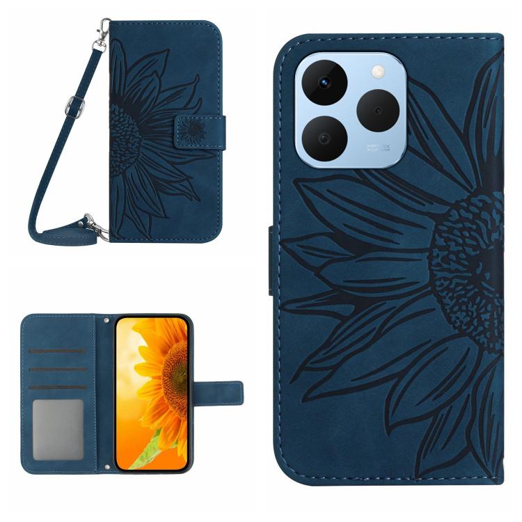 Skin Feel Sun Flower เคสโทรศัพท์หนังพลิกลายนูนพร้อมเชือกเส้นเล็ก, For Realme C85 Pro 4G, For Realme 15T 5G, For Realme 15 5G Global / 15 Pro 5G Global, For Realme C71 4G