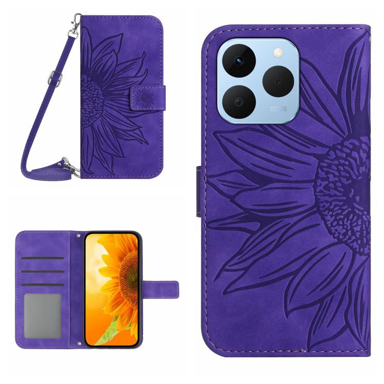 Skin Feel Sun Flower เคสโทรศัพท์หนังพลิกลายนูนพร้อมเชือกเส้นเล็ก, For Realme C85 Pro 4G, For Realme 15T 5G, For Realme 15 5G Global / 15 Pro 5G Global, For Realme C71 4G