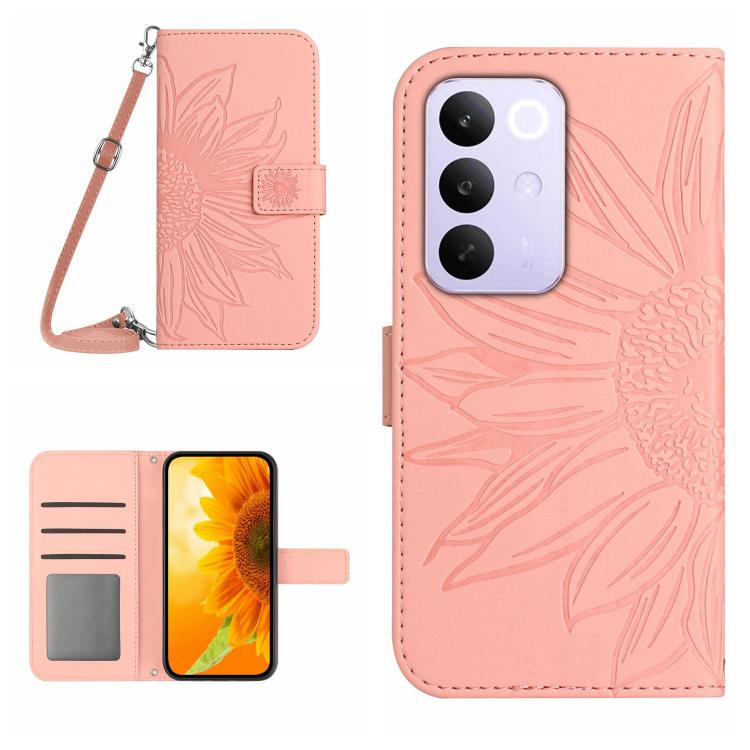 Skin Feel Sun Flower เคสโทรศัพท์หนังพลิกลายนูนพร้อมเชือกเส้นเล็ก, For Realme C100 4G, For Realme C83 5G, For Realme 16 Pro+ 5G, For Realme C85 5G