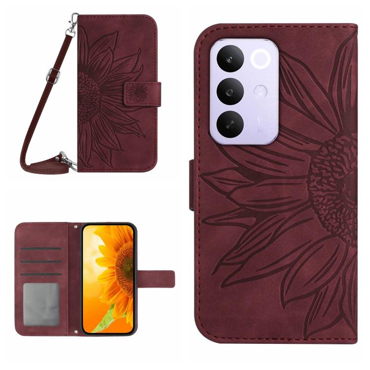 Skin Feel Sun Flower เคสโทรศัพท์หนังพลิกลายนูนพร้อมเชือกเส้นเล็ก, For Realme C100 4G, For Realme C83 5G, For Realme 16 Pro+ 5G, For Realme C85 5G