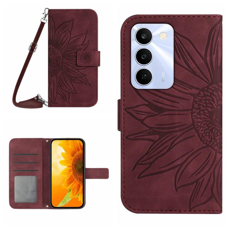 Skin Feel Sun Flower เคสโทรศัพท์หนังพลิกลายนูนพร้อมเชือกเส้นเล็ก, For Realme C100 4G, For Realme C83 5G, For Realme 16 Pro+ 5G, For Realme C85 5G