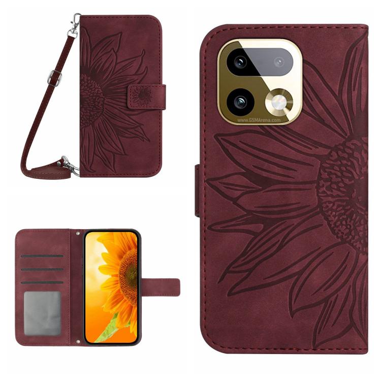 Skin Feel Sun Flower เคสโทรศัพท์หนังพลิกลายนูนพร้อมเชือกเส้นเล็ก, For Realme C100 4G, For Realme C83 5G, For Realme 16 Pro+ 5G, For Realme C85 5G