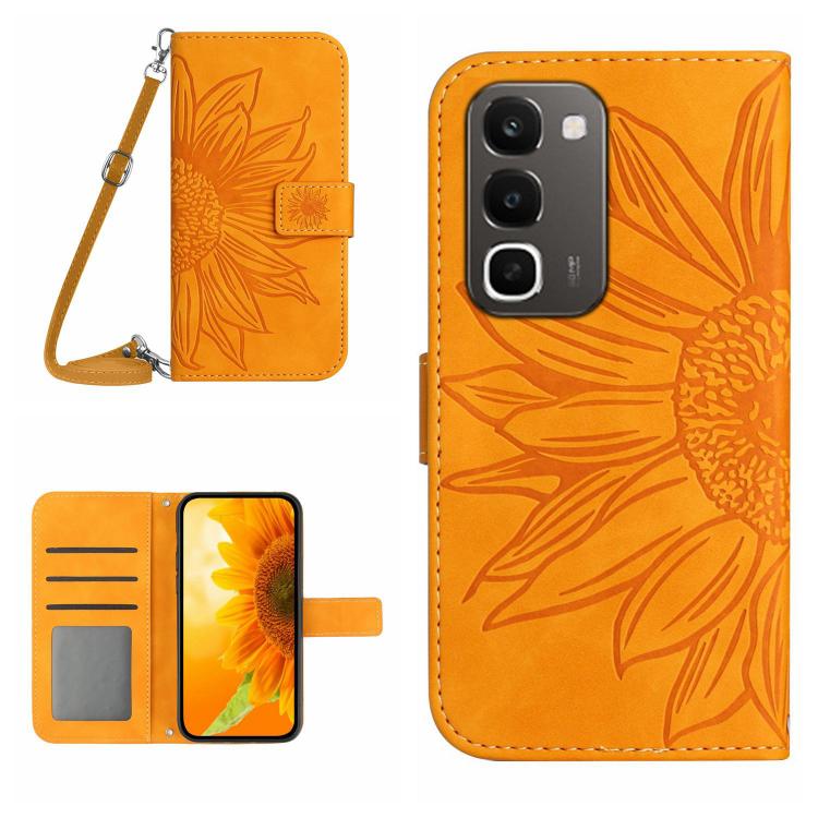 Skin Feel Sun Flower เคสโทรศัพท์หนังพลิกลายนูนพร้อมเชือกเส้นเล็ก, For Realme C100 4G, For Realme C83 5G, For Realme 16 Pro+ 5G, For Realme C85 5G