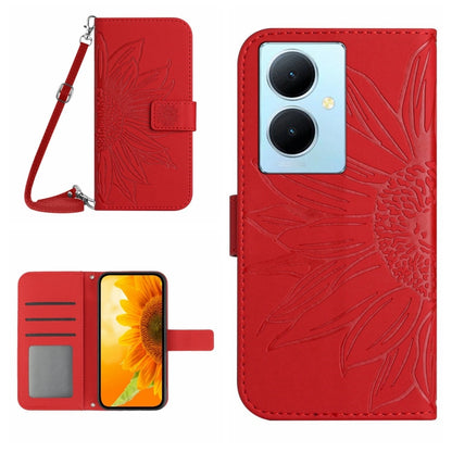 Skin Feel Sun Flower เคสโทรศัพท์หนังพลิกลายนูนพร้อมเชือกเส้นเล็ก, For vivo V50 5G Global, For vivo Y03 4G, For vivo Y200e / Y100 IDN / V30 Lite India 5G, For vivo Y78+