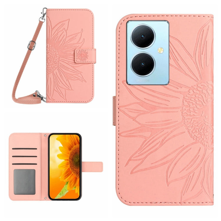 Skin Feel Sun Flower เคสโทรศัพท์หนังพลิกลายนูนพร้อมเชือกเส้นเล็ก, For vivo V50 5G Global, For vivo Y03 4G, For vivo Y200e / Y100 IDN / V30 Lite India 5G, For vivo Y78+