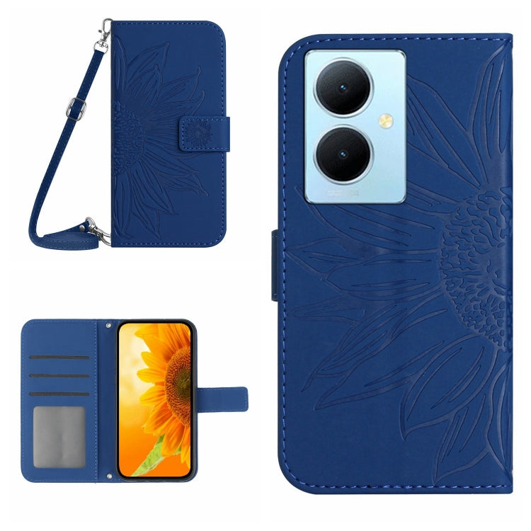Skin Feel Sun Flower เคสโทรศัพท์หนังพลิกลายนูนพร้อมเชือกเส้นเล็ก, For vivo V50 5G Global, For vivo Y03 4G, For vivo Y200e / Y100 IDN / V30 Lite India 5G, For vivo Y78+