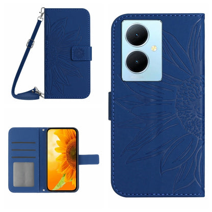 Skin Feel Sun Flower เคสโทรศัพท์หนังพลิกลายนูนพร้อมเชือกเส้นเล็ก, For vivo V50 5G Global, For vivo Y03 4G, For vivo Y200e / Y100 IDN / V30 Lite India 5G, For vivo Y78+
