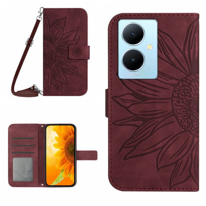 Skin Feel Sun Flower เคสโทรศัพท์หนังพลิกลายนูนพร้อมเชือกเส้นเล็ก, For vivo V50 5G Global, For vivo Y03 4G, For vivo Y200e / Y100 IDN / V30 Lite India 5G, For vivo Y78+
