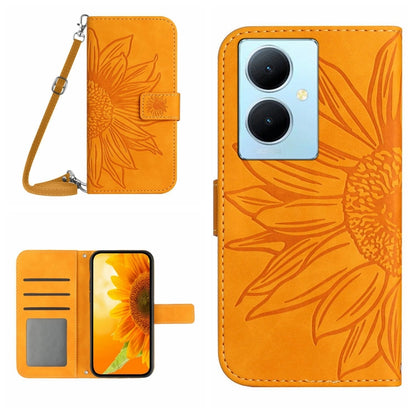 Skin Feel Sun Flower เคสโทรศัพท์หนังพลิกลายนูนพร้อมเชือกเส้นเล็ก, For vivo V50 5G Global, For vivo Y03 4G, For vivo Y200e / Y100 IDN / V30 Lite India 5G, For vivo Y78+