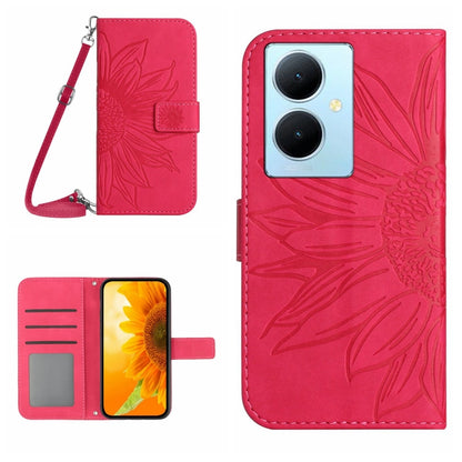 Skin Feel Sun Flower เคสโทรศัพท์หนังพลิกลายนูนพร้อมเชือกเส้นเล็ก, For vivo V50 5G Global, For vivo Y03 4G, For vivo Y200e / Y100 IDN / V30 Lite India 5G, For vivo Y78+
